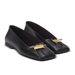 NIB Balmain Safety Pin Ballet Flats in Gathered Lambskin Black 37